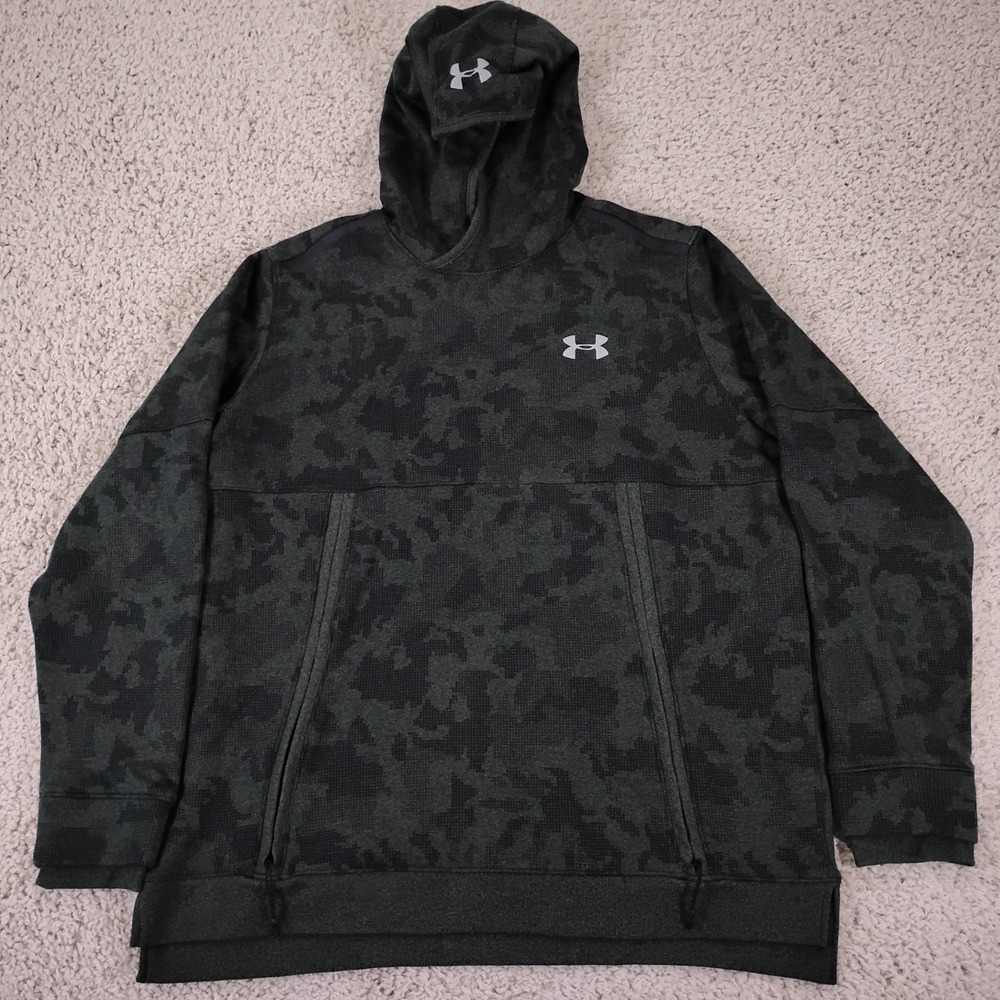 Under Armour Hoodie Mens 2XL Green Camouflage Zip Pockets Lined Gym Cold Gear